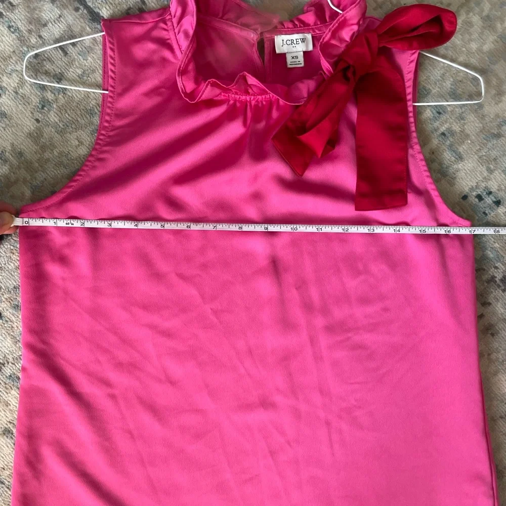 J. Crew XS pink ruffled sleeveless blouse red bow